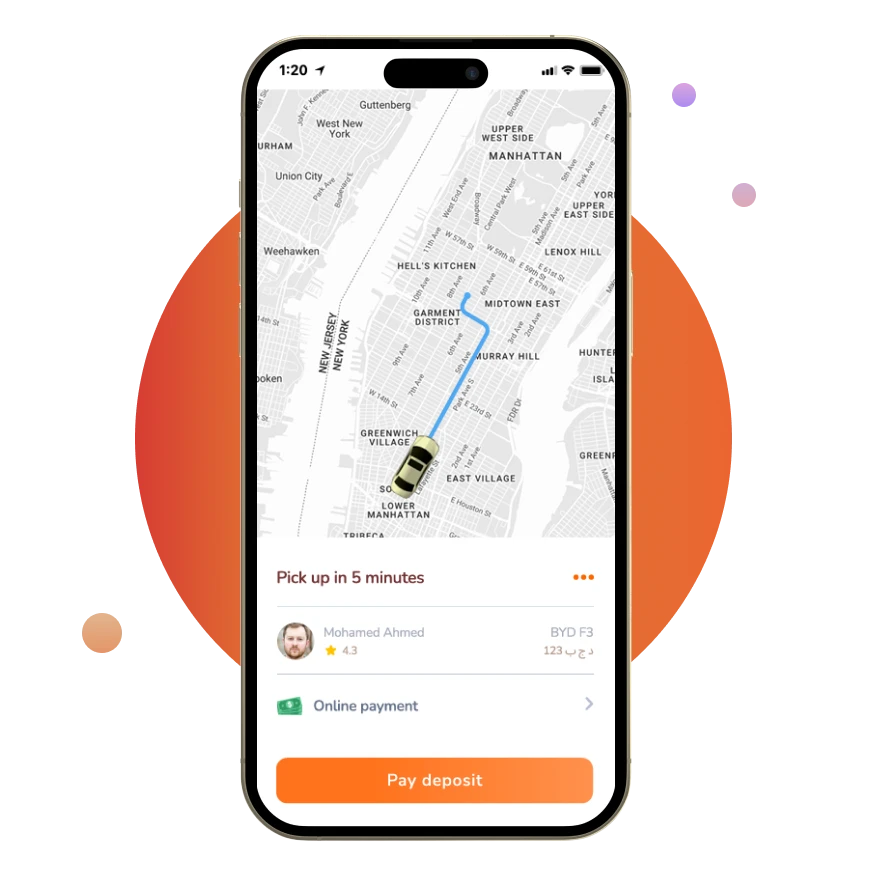 Dog Drive app real-time tracking screen showing driver location and arrival time