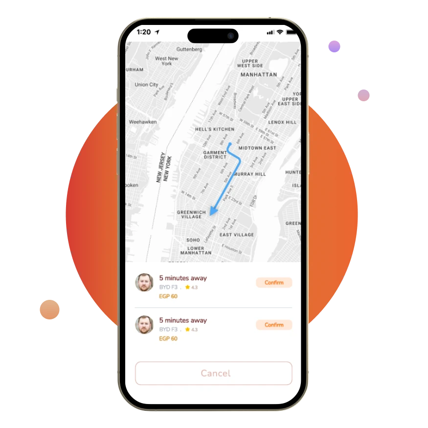 Dog Drive app driver selection screen for choosing pet-friendly rides by price and rating